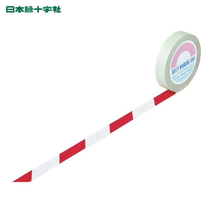 日本緑十字社 ガードテープ(ラインテープ) 白/赤(トラ柄) GT-251WR 25mm幅×100m (1巻) 148023
