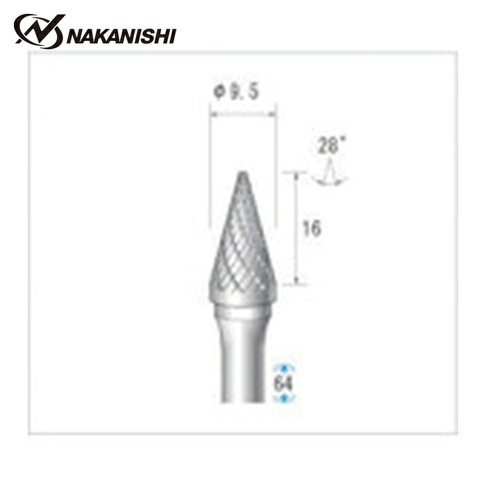 ナカニシ 21546 チタン厚地の外套超硬截断機 テーパー型 ダブルとり捨てる φ9.5×16×軸φ6 28° (1本)