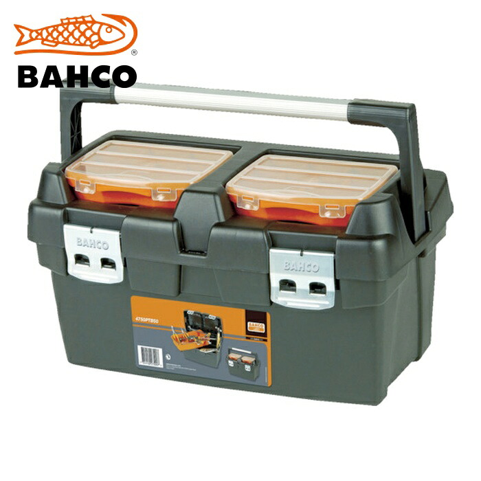 バーコ BAHCO 4750PTB50 脂製手道具箱 ヘビーデューティー遣りかた可塑性物質ボックス席 見て呉れ大きさ500x270x295粍 黒/オレンジ色 (1個)