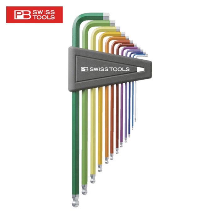 PBスイスツールズ 212ZLH-12RB ボール付ロング六角棒レンチ12本セット(レインボー)(パックナシ) (1S)｜工具ランドこだわり館