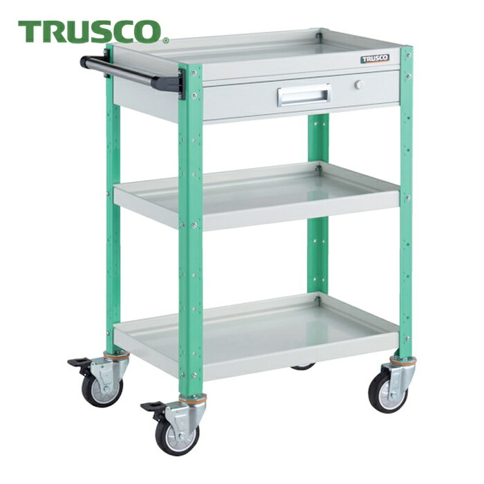 トラスコ TRUSCO ツールワゴン バーディワゴン 600X400 引出付 ウレタン車輪 ホワイト/ヤンググリーン (1台) BDW-963VU-WYG