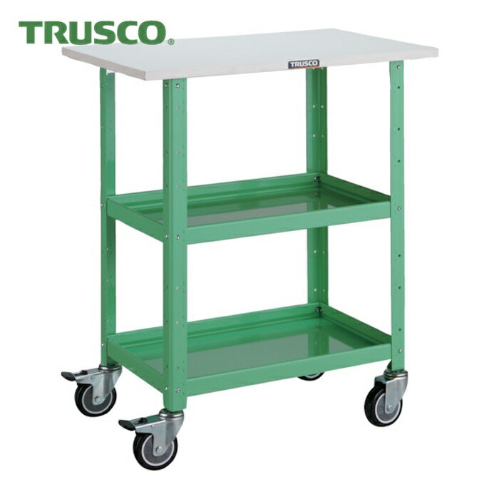 トラスコ TRUSCO ツールワゴン バーディワゴン 600X400 天板付 ウレタン車輪 ヤンググリーン (1台) BDW-962TU-YG