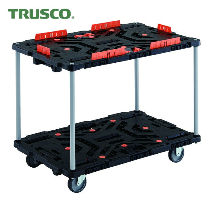 トラスコ TRUSCO 連結式樹脂製2段台車 ビートル 900X600 自在3輪 コボレ止めセット とめたろう付 ハンドルなし (1台) BT920KJ3-E100T｜工具ランドこだわり館 18,608円