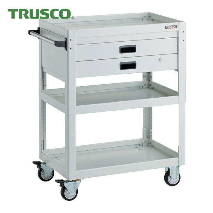 トラスコ TRUSCO ツールワゴン ドルフィン 高さ調節式 750X500 2段引出 ホワイト ウレタン車輪 (1台) DLWS-A973XU-W｜工具ランドこだわり館