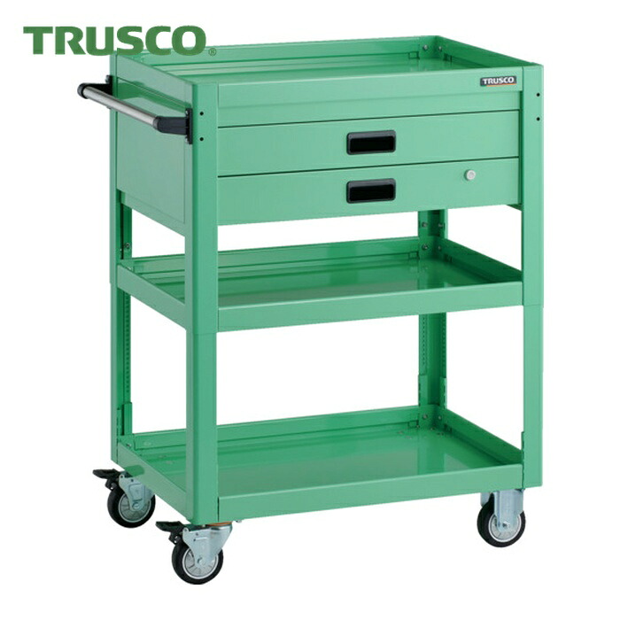トラスコ TRUSCO ツールワゴン ドルフィン 高さ調節式 750X500 2段引出 ヤンググリーン ウレタン車輪 (1台) DLWS-A973XU-YG｜工具ランドこだわり館