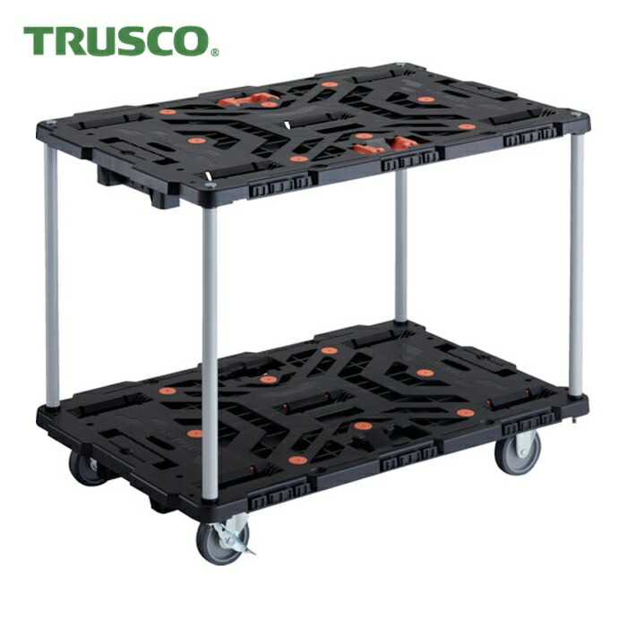 トラスコ TRUSCO 連結式樹脂製2段台車 ビートル 900X600 自在3輪 内2輪ストッパー付 とめたろう付 ハンドルなし (1台) BT920J3S2-E100T