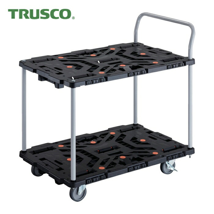 トラスコ TRUSCO 連結式樹脂製2段台車 ビートル 900X600 自在5輪 内2輪ストッパー付 ハンドル付 (1台) BT924J5S2-E100｜工具ランドこだわり館