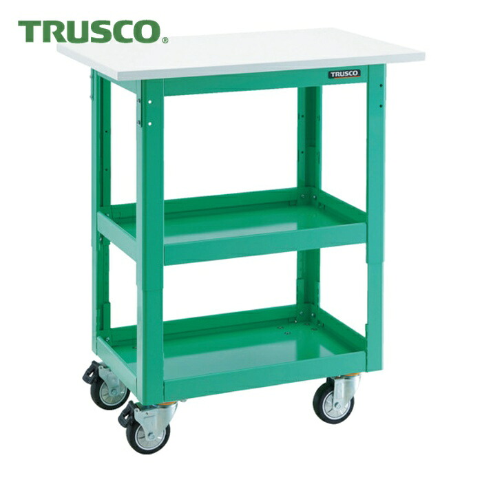 トラスコ TRUSCO 手道具手押し車 海豚 高さ調節する式 天板付 ウレタン拷問台 若い者緑であること (1台) DLWS-A963TU-YG