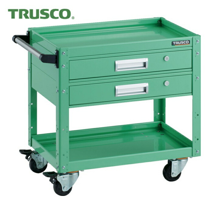 トラスコ TRUSCO ツールワゴン イーグルワゴン 600X400 引出付 4輪自在 ヤンググリーン (1台) EGW-662V2J-YG