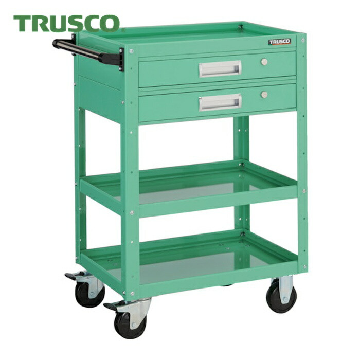 トラスコ TRUSCO ツールワゴン イーグルワゴン 750×500 2段引出付 ウレタン4輪自在 ヤンググリーン (1台) EGW-973V2UJ-YG|工具ランドこだわり館