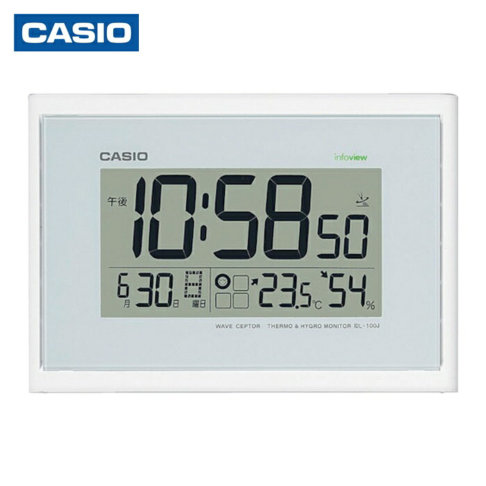 カシオ CASIO IDL-100J-7JF 温湿度計付き電波掛け時計(日付表示付き・白) (1台)