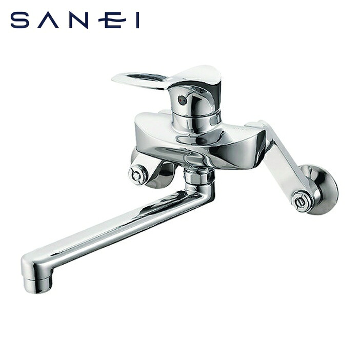 SANEI 三栄水栓 K1712-13 シングル混合栓 キッチン用 節水コア付 JIS規格品 パイプの長さ190mm 壁付 (1台)|工具ランドこだわり館