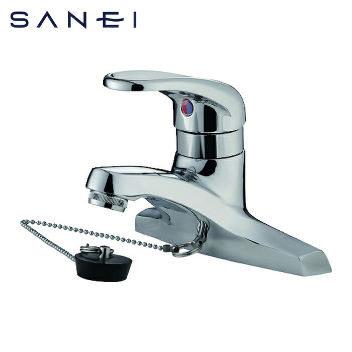 SANEI 三栄水栓 K57C-13 シングル洗面混合栓 台付 2穴 取付ピッチ102mm ゴム栓付き 泡沫吐水 (1台)