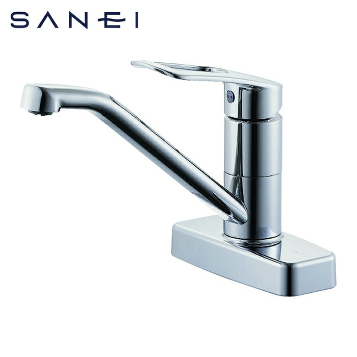 SANEI 三栄水栓 K77CEV-13 シングル台付混合栓 ミニキッチン用 エコ 水ハネ防止 取付ピッチ102mm (1台)|工具ランドこだわり館