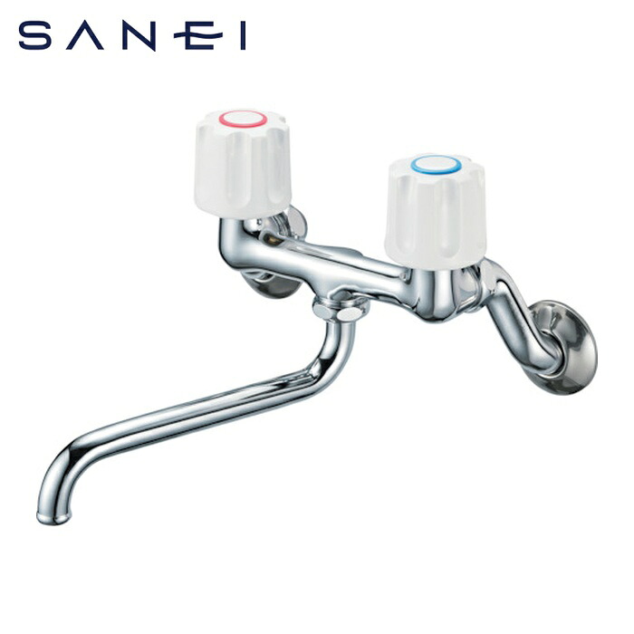 SANEI 三栄水栓 K11-W-13 ツーバルブ混合栓 キッチン用 壁付 一般地・寒冷地共用形 パイプの長さ170mm (1台)