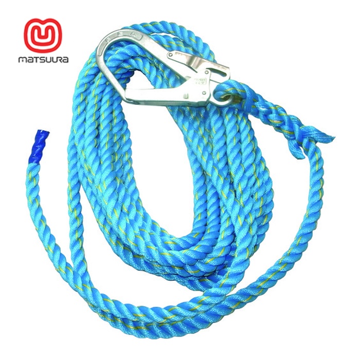 まつうら工業 青色ニューテトロン親綱(垂直用) 16mmΦ×20m 片側フック付 (1本) NEW-TETORON-1620BLUE