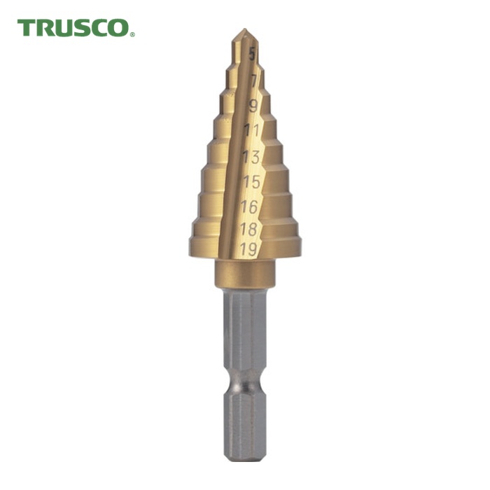 トラスコ TRUSCO 六角軸電気設備用ステップドリル 2枚刃チタンコーティング 19mm (1本) NMS-19EG-HA