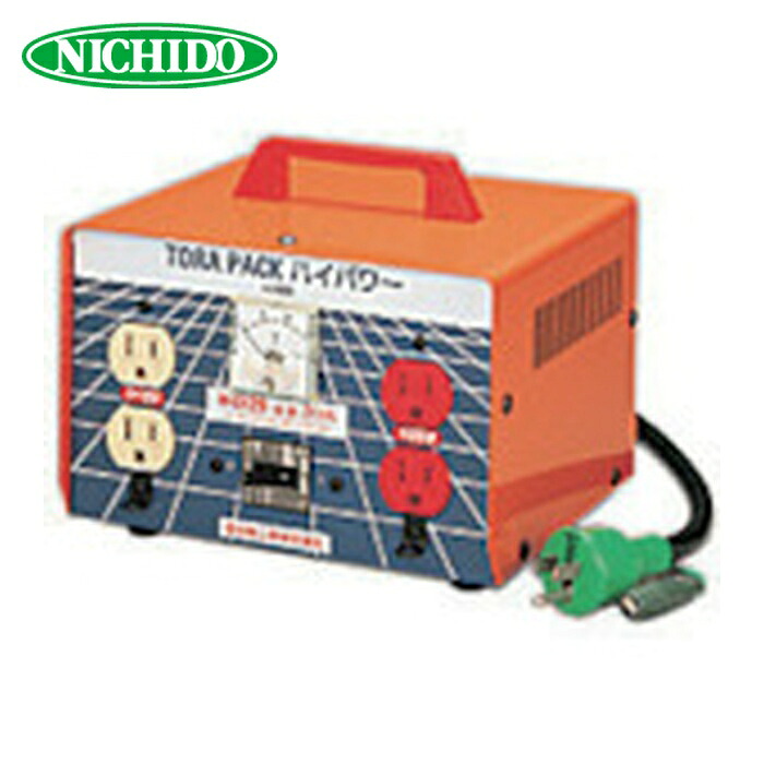 日動工業 NICHIDO M-EK20 昇圧専用トランス 安全型(連続定格) 2KVA 3芯タイプ アース付 過負荷漏電保護兼用ブレーカー付 (1台)｜工具ランドこだわり館