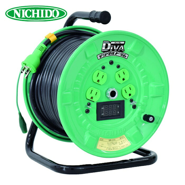 日動工業 NICHIDO NPDM-EB34 電工ドラム デジタルドラム 電圧電流メーター付 漏電保護専用ブレーカ付 30m (1台)