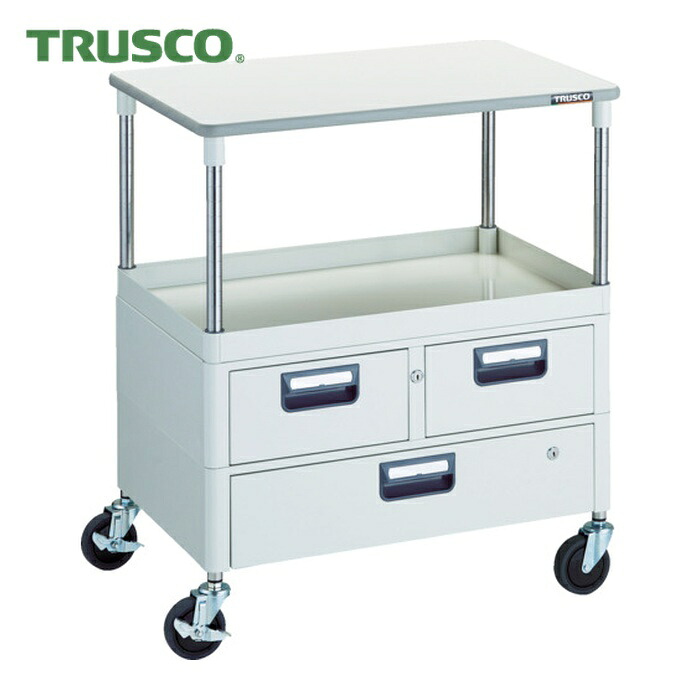 トラスコ TRUSCO ツールワゴン フェニックスワゴン 省音 750X500 H880 引出付 天板付 ホワイト (1台) PEW-971VWT-W