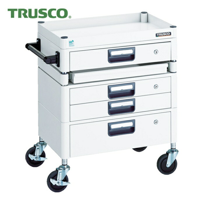 トラスコ TRUSCO ツールワゴン フェニックスワゴン 省音 600X400 H740 引出付 スライド1段 ホワイト (1台) PEW-761M1VXZ-W