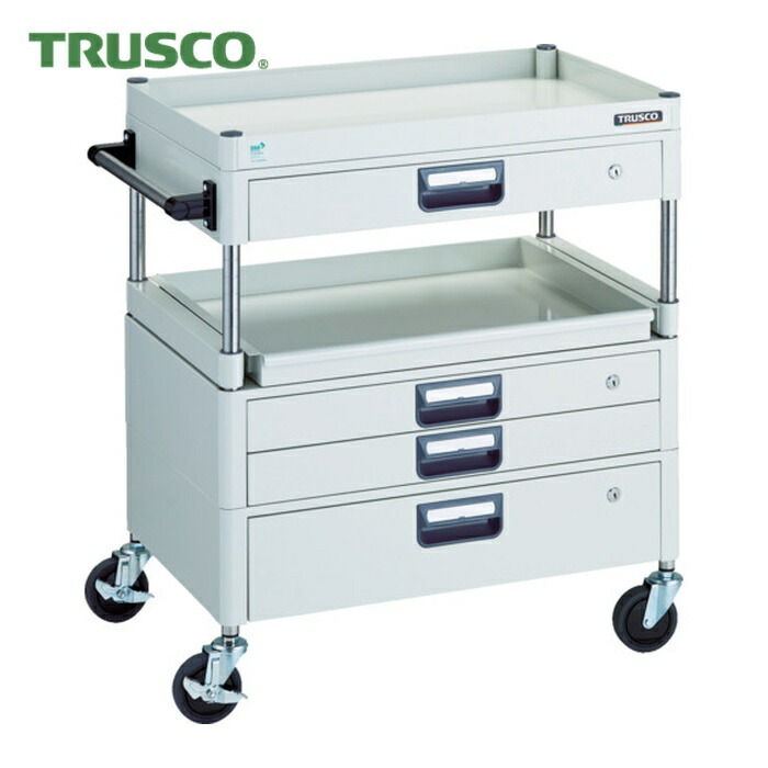 トラスコ TRUSCO ツールワゴン フェニックスワゴン 省音 750X500 H880 引出付 スライド1段 ホワイト (1台) PEW-971M1VXZ-W