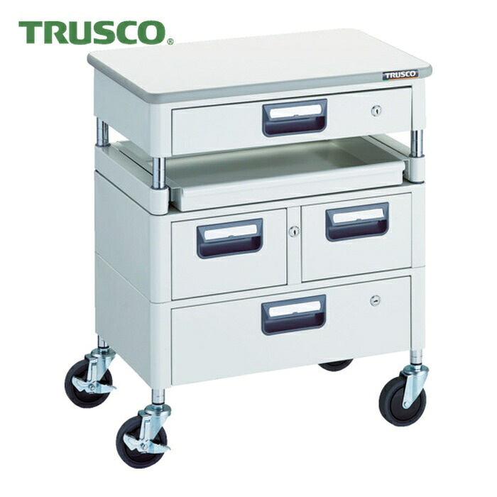 トラスコ TRUSCO ツールワゴン フェニックスワゴン 省音 600X400 H740 引出付 スライド1段 天板付 ホワイト (1台) PEW-760M1VWZT-W|工具ランドこだわり館