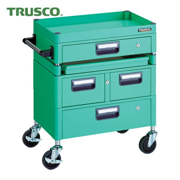 トラスコ TRUSCO ツールワゴン フェニックスワゴン 省音 600X400 H740 引出付 スライド1段 ヤンググリーン (1台) PEW-761M1VWZ-YG|工具ランドこだわり館