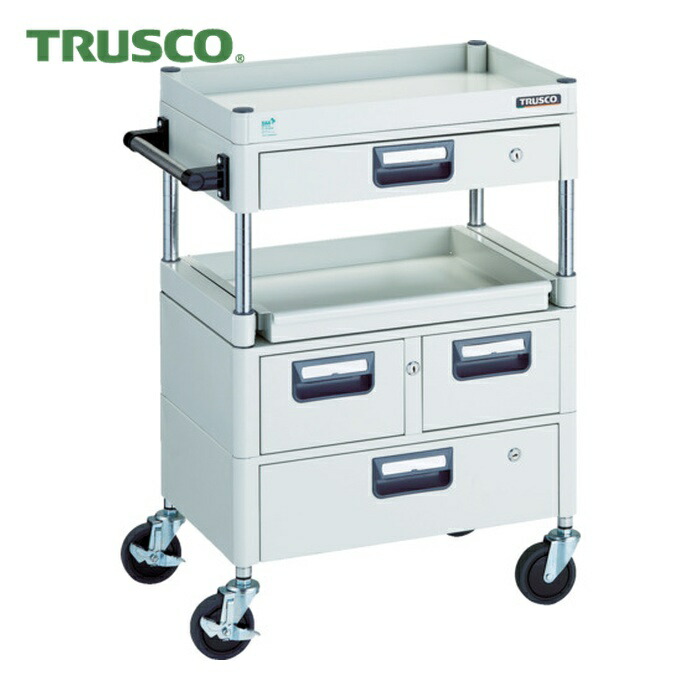 トラスコ TRUSCO ツールワゴン フェニックスワゴン 省音 600X400 H880 引出付 スライド1段 ホワイト (1台) PEW-961M1VWZ-W