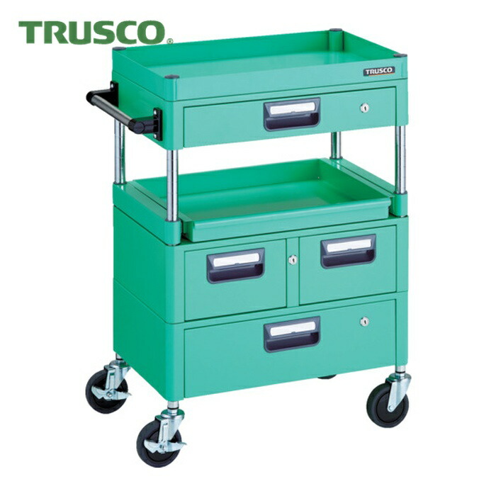 トラスコ TRUSCO ツールワゴン フェニックスワゴン 省音 600X400 H880 引出付 スライド1段 ヤンググリーン (1台) PEW-961M1VWZ-YG|工具ランドこだわり館