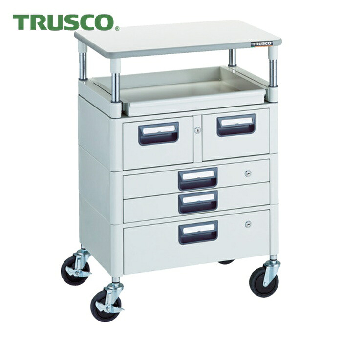 トラスコ TRUSCO ツールワゴン フェニックスワゴン 省音 600X400 H880 引出付 スライド1段 ホワイト (1台) PEW-960M1VXWT-W