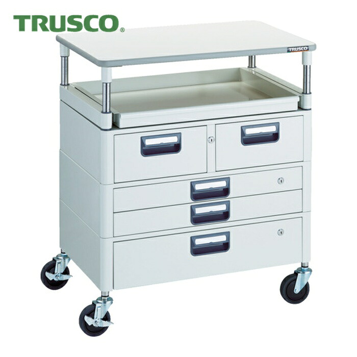 トラスコ TRUSCO 物の具手押し車 アリゾナ州の州都手押し車 省音 750X500 H880 引出付 横すべり1段 天板付 白いこと (1台) PEW-970M1VXWT-W