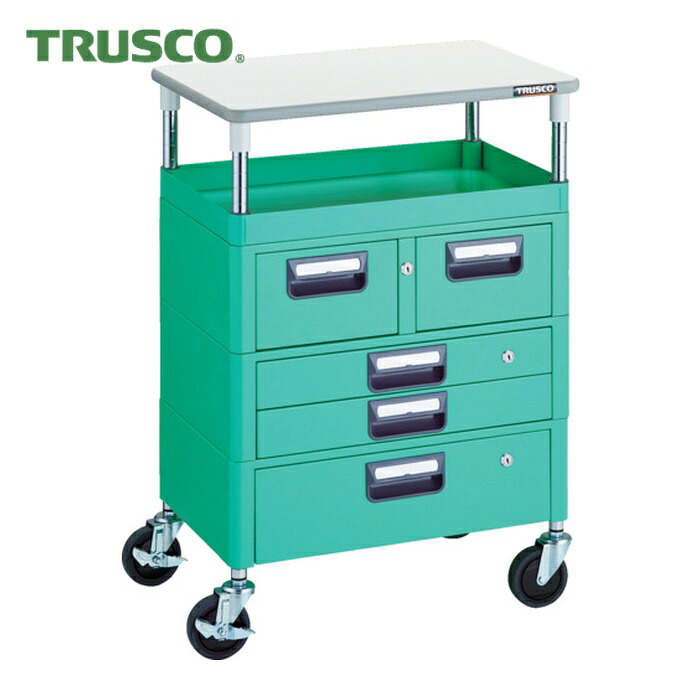 トラスコ TRUSCO ツールワゴン フェニックスワゴン 省音 600X400 H880 引出付 天板付 ヤンググリーン (1台) PEW-961VXWT-YG｜工具ランドこだわり館