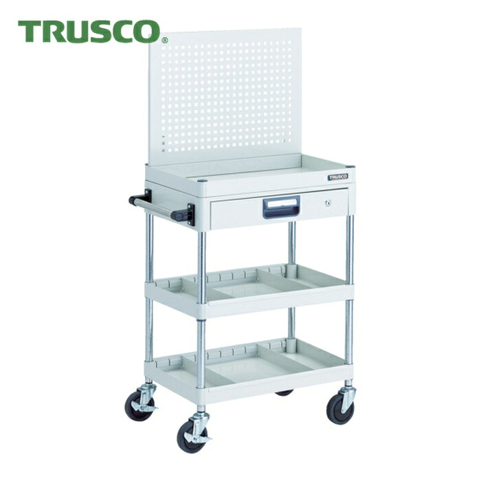 トラスコ TRUSCO ツールワゴン フェニックスワゴン 省音 600X400 仕切2段付 引出付 上部パンチングパネル仕様 ホワイト (1台) PEW-P963ZS2-W