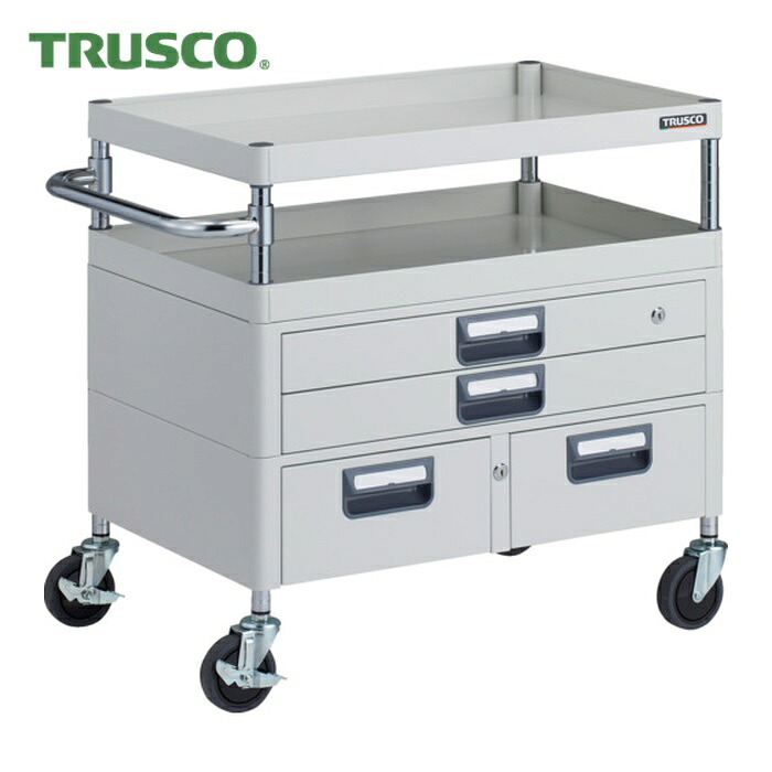 トラスコ TRUSCO ツールワゴン フェニックスワゴン 抗菌 省音 750X500XH740 引出付 ホワイト (1台) PEW-772XW-W