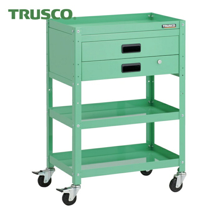 トラスコ TRUSCO ツールワゴン ラビットワゴン 600X400XH880 2段引出付 ゴム車輪 ヤンググリーン (1台) RBW-963X-YG