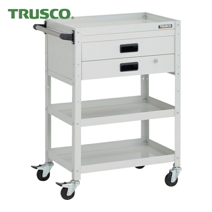 トラスコ TRUSCO ツールワゴン ラビットワゴン 600X400XH880 3段 2段引出付 ハンドル付 ゴム車輪 ホワイト (1台) RBW-963XH W｜工具ランドこだわり館