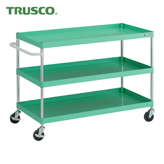 トラスコ TRUSCO ツールワゴン フェニックスワゴン 抗ウィルスハンドル 省音 1200X600XH880 3段 ヤンググリーン (1台) PEW-9123A-YG