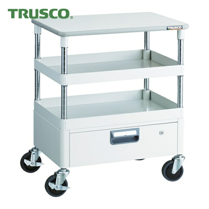トラスコ TRUSCO ツールワゴン フェニックスワゴン 省音 600X400 1段引出 天板付 ホワイト (1台) PEW-762VT-W