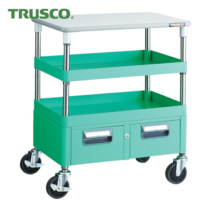 トラスコ TRUSCO ツールワゴン フェニックスワゴン 省音 600X400XH740 引出 天板付 ヤンググリーン (1台) PEW-762WT-YG|工具ランドこだわり館
