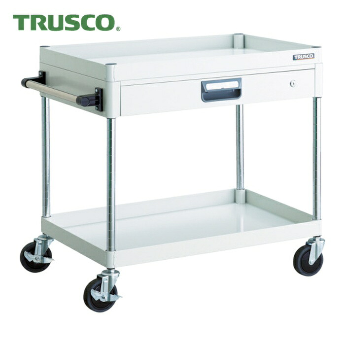 トラスコ TRUSCO ツールワゴン フェニックスワゴン 省音 750X500 薄型1段引出付 ホワイト (1台) PEW-772Z-W