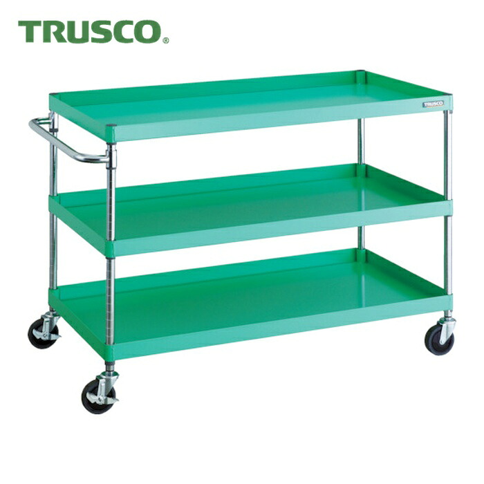 トラスコ TRUSCO ツールワゴン フェニックスワゴン 省音 1200X600XH880 3段 ヤンググリーン (1台) PEW-9123-YG｜工具ランドこだわり館
