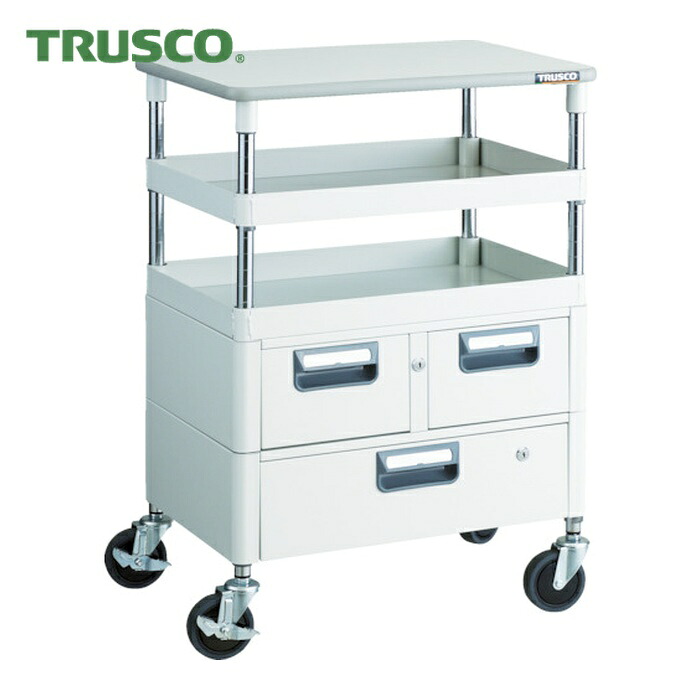 トラスコ TRUSCO 物の具手押し車 アリゾナ州の州都手押し車 抗菌 省音 600X400XH880 抽き出し 天板付 白いこと (1台) PEW-962VWT-W DIY・工具-花・ガーデン・DIY-工具収納用品