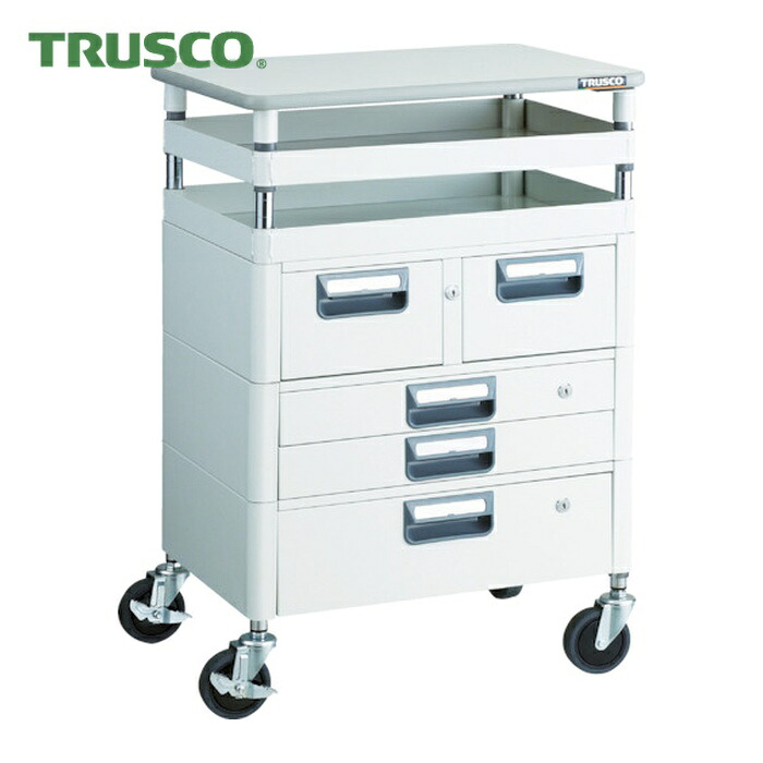 トラスコ TRUSCO ツールワゴン フェニックスワゴン 抗菌 省音 600X400XH880 引出 天板付 ホワイト (1台) PEW-962VXWT-W