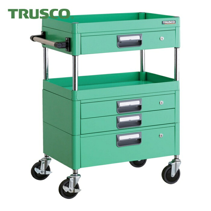 トラスコ TRUSCO ツールワゴン フェニックスワゴン 省音 600X400XH880 引出付 ヤンググリーン (1台) PEW-962VXZ-YG