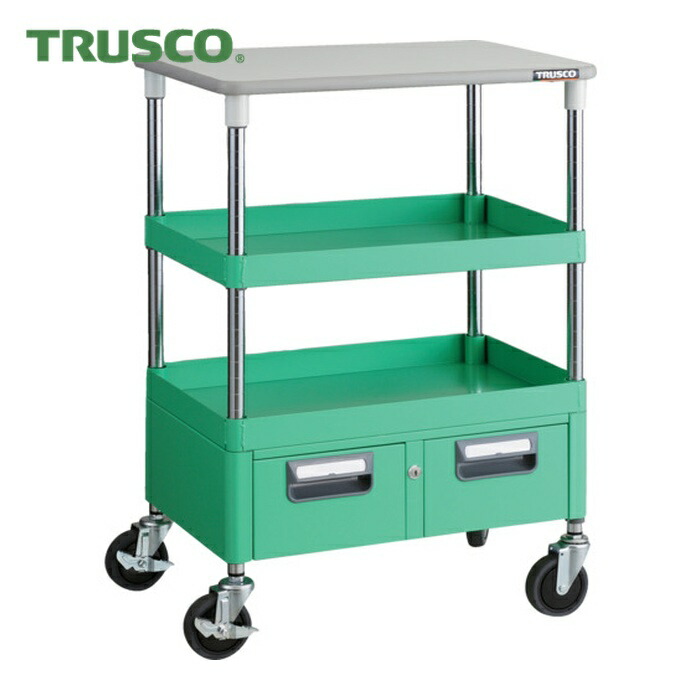 トラスコ TRUSCO ツールワゴン フェニックスワゴン 省音 600X400XH880 引出 天板付 ヤンググリーン (1台) PEW-962WT-YG
