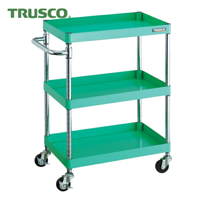 トラスコ TRUSCO ツールワゴン フェニックスワゴン 600X400 3段 Φ75ゴム車輪 ヤンググリーン (1台) PEW-963-G75-YG