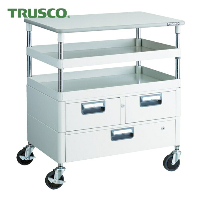 トラスコ TRUSCO ツールワゴン フェニックスワゴン 抗菌 省音 750X500XH880 引出 天板付 ホワイト (1台) PEW-972VWT-W|工具ランドこだわり館