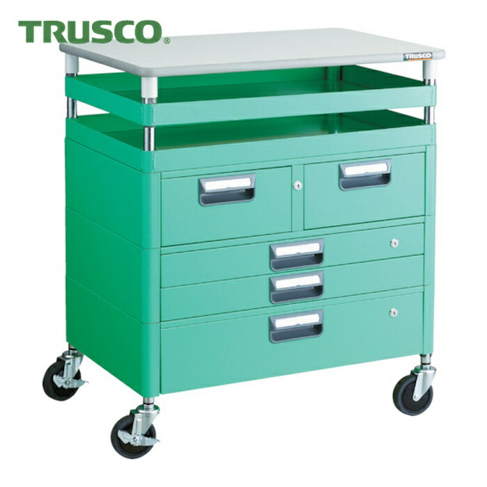 トラスコ TRUSCO 物の具手押し車 アリゾナ州の州都手押し車 抗菌 省音 750X500XH880 抽き出し 天板付 若い衆緑であること (1台) PEW-972VXWT-YG