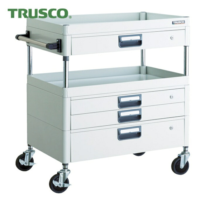 トラスコ TRUSCO ツールワゴン フェニックスワゴン 省音 750X500XH880 引出付 ホワイト (1台) PEW-972VXZ-W|工具ランドこだわり館